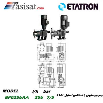 پمپ پیستونی ETATRON با استنلس استیل 316L (سه فاز با پیستون مکانیکی و سیل مکانیکی VITON) مدل BP0256AA
