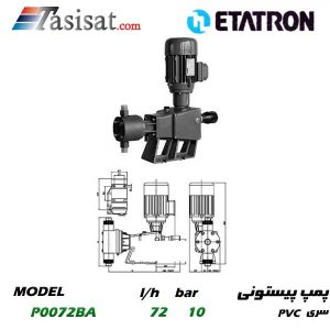 پمپ پیستونی ETATRON با هد PVC(سه فاز با پیستون مکانیکی و سیل مکانیکی VITON) مدل P0072BA